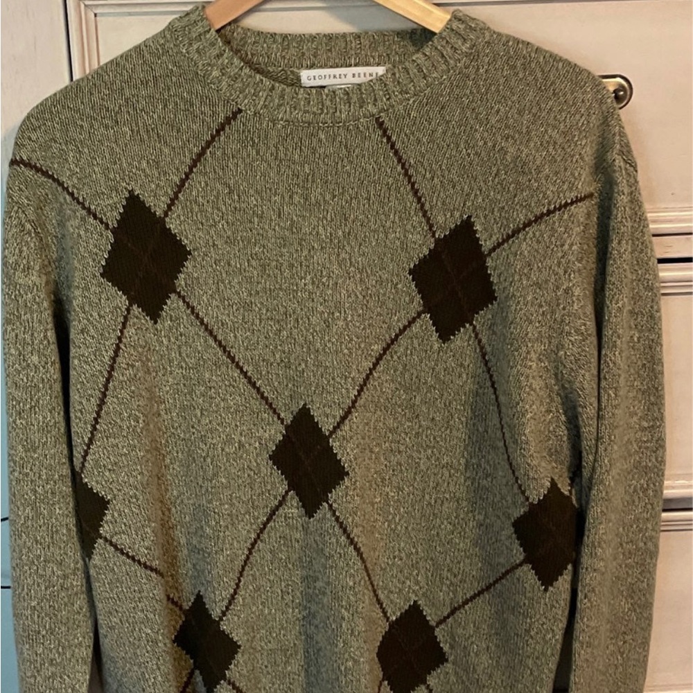 Mens cotton Argyle diamond pullover sweater - Picture 1 of 4
